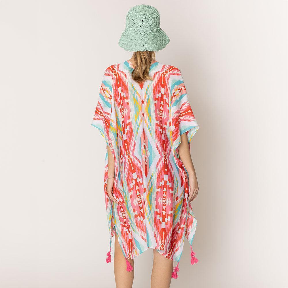 Pink Aztec Print Tassel Kimono Poncho - Jewelry Store by Erik Rayo