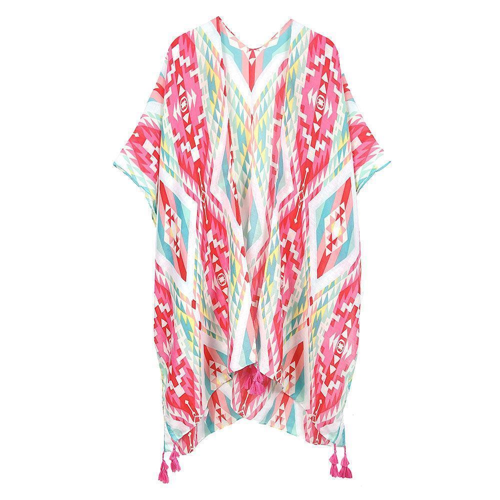 Pink Aztec Print Tassel Kimono Poncho - Jewelry Store by Erik Rayo