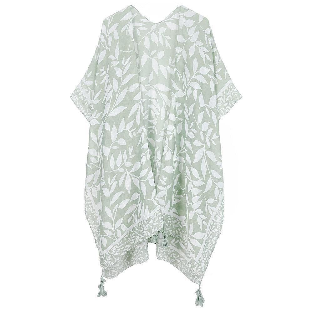 Green Leaf Print Kimono Poncho - Jewelry Store by Erik Rayo