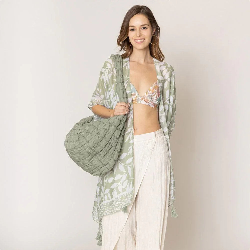 Green Leaf Print Kimono Poncho - Jewelry Store by Erik Rayo