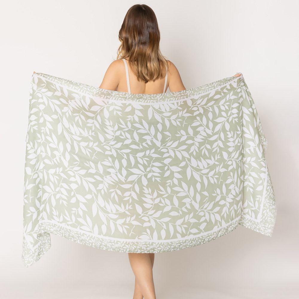 Green Leaf Print Scarf