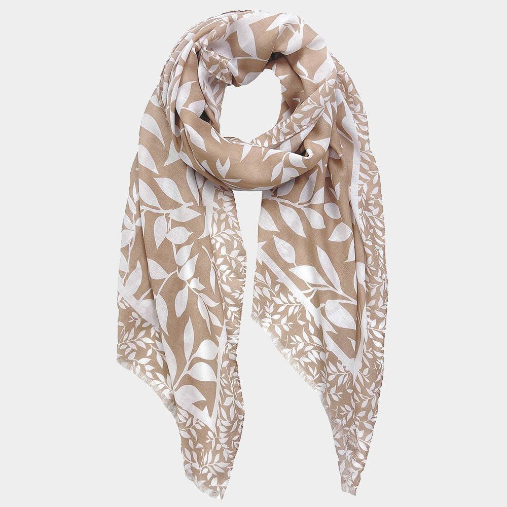 Taupe Leaf Print Scarf - Jewelry Store by Erik Rayo