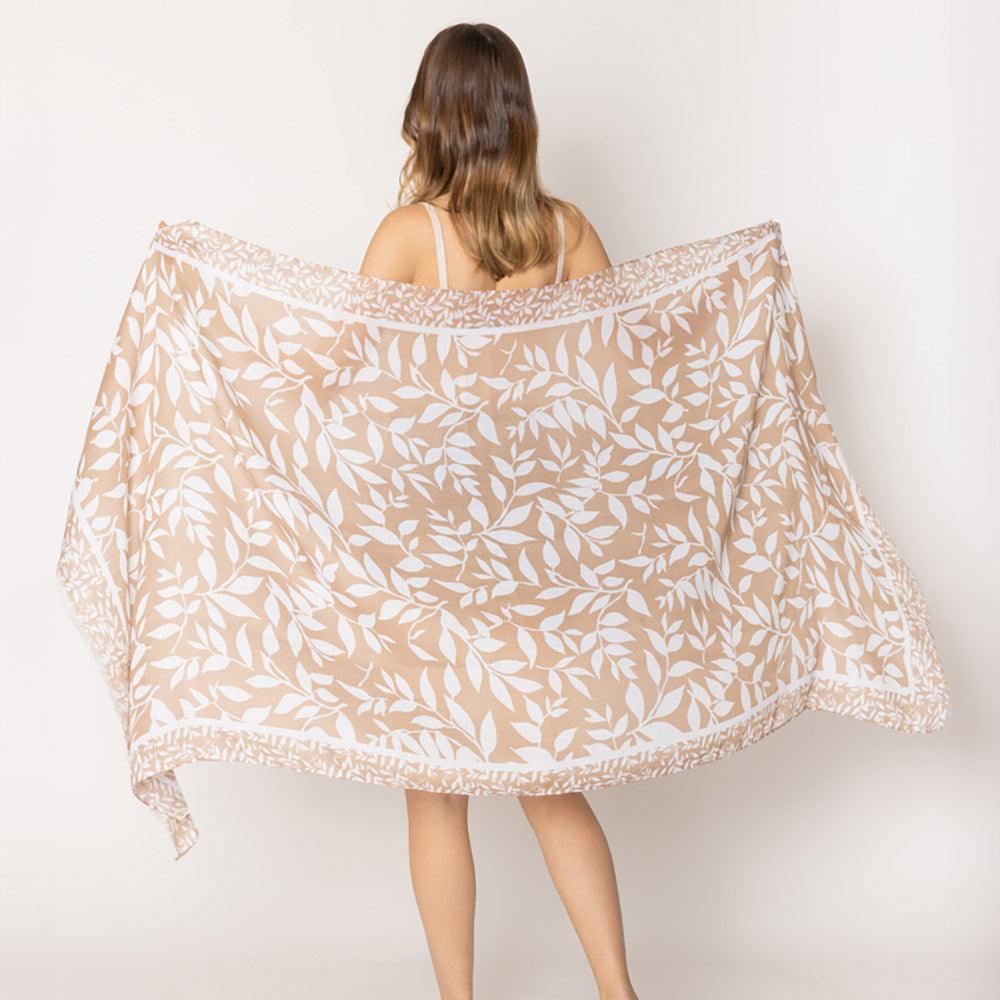 Taupe Leaf Print Scarf