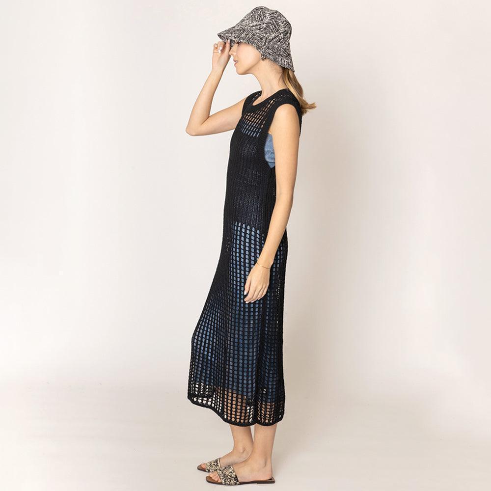 Black Chest Blocked Crochet Long Dress - Jewelry Store by Erik Rayo