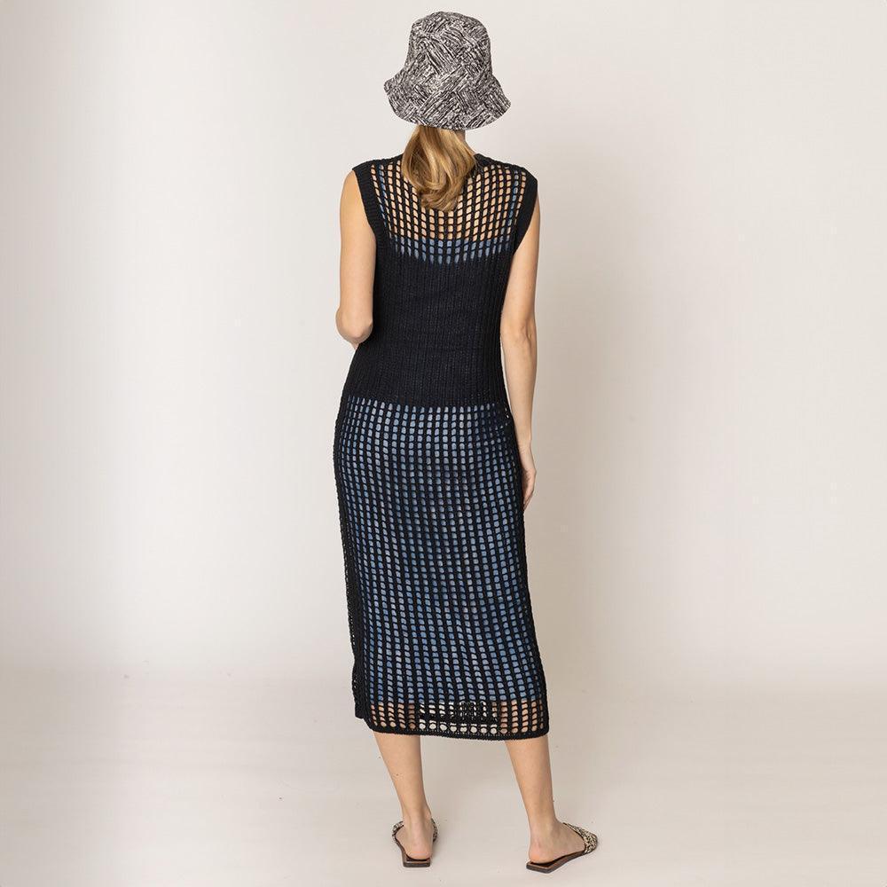Black Chest Blocked Crochet Long Dress - Jewelry Store by Erik Rayo