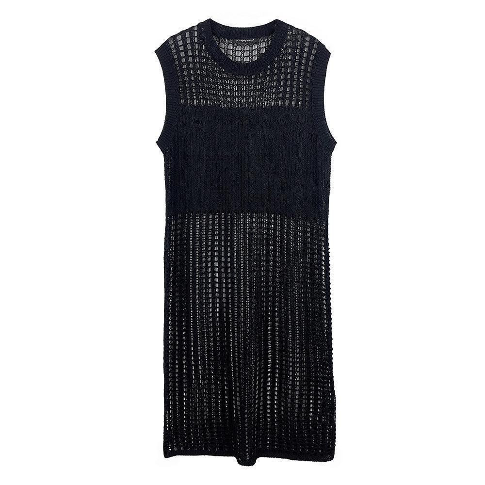 Black Chest Blocked Crochet Long Dress - Jewelry Store by Erik Rayo