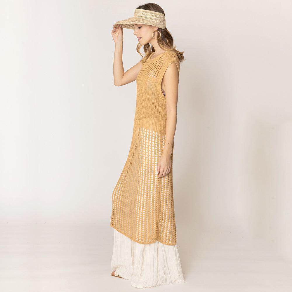 Camel Chest Blocked Crochet Long Dress - Jewelry Store by Erik Rayo