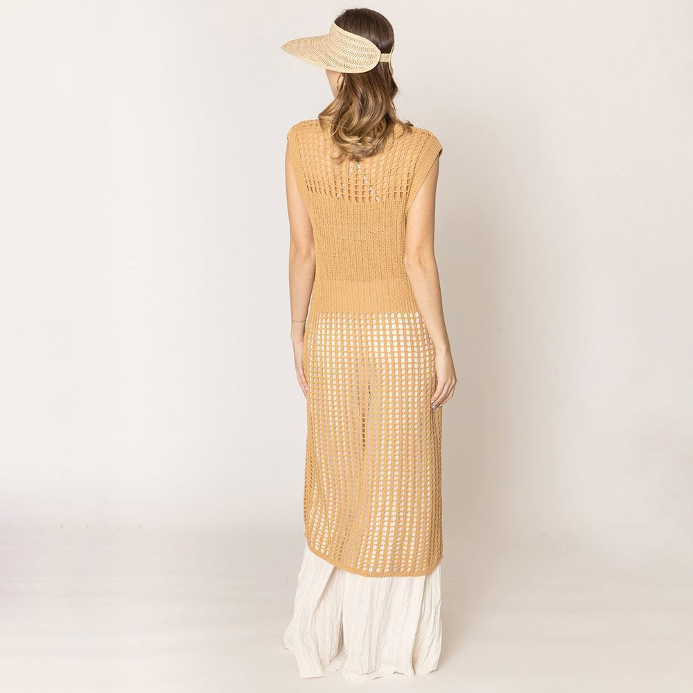 Camel Chest Blocked Crochet Long Dress - Jewelry Store by Erik Rayo