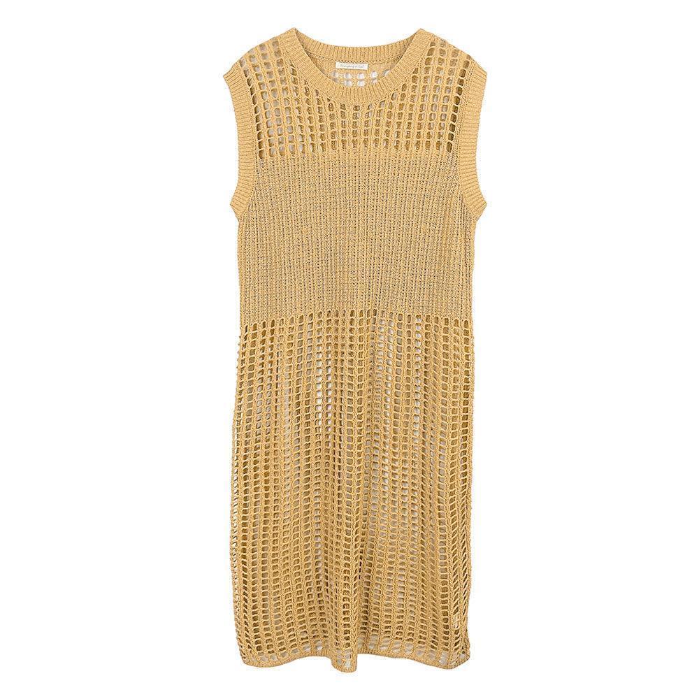 Camel Chest Blocked Crochet Long Dress - Jewelry Store by Erik Rayo