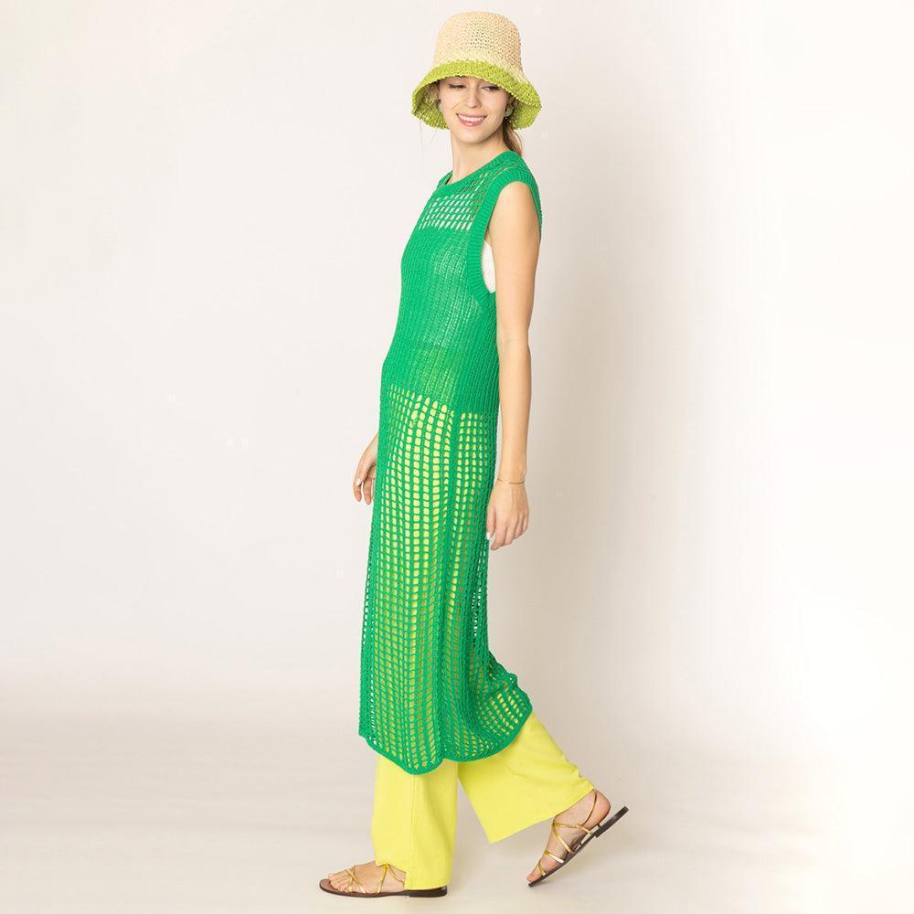 Green Chest Blocked Crochet Long Dress - Jewelry Store by Erik Rayo