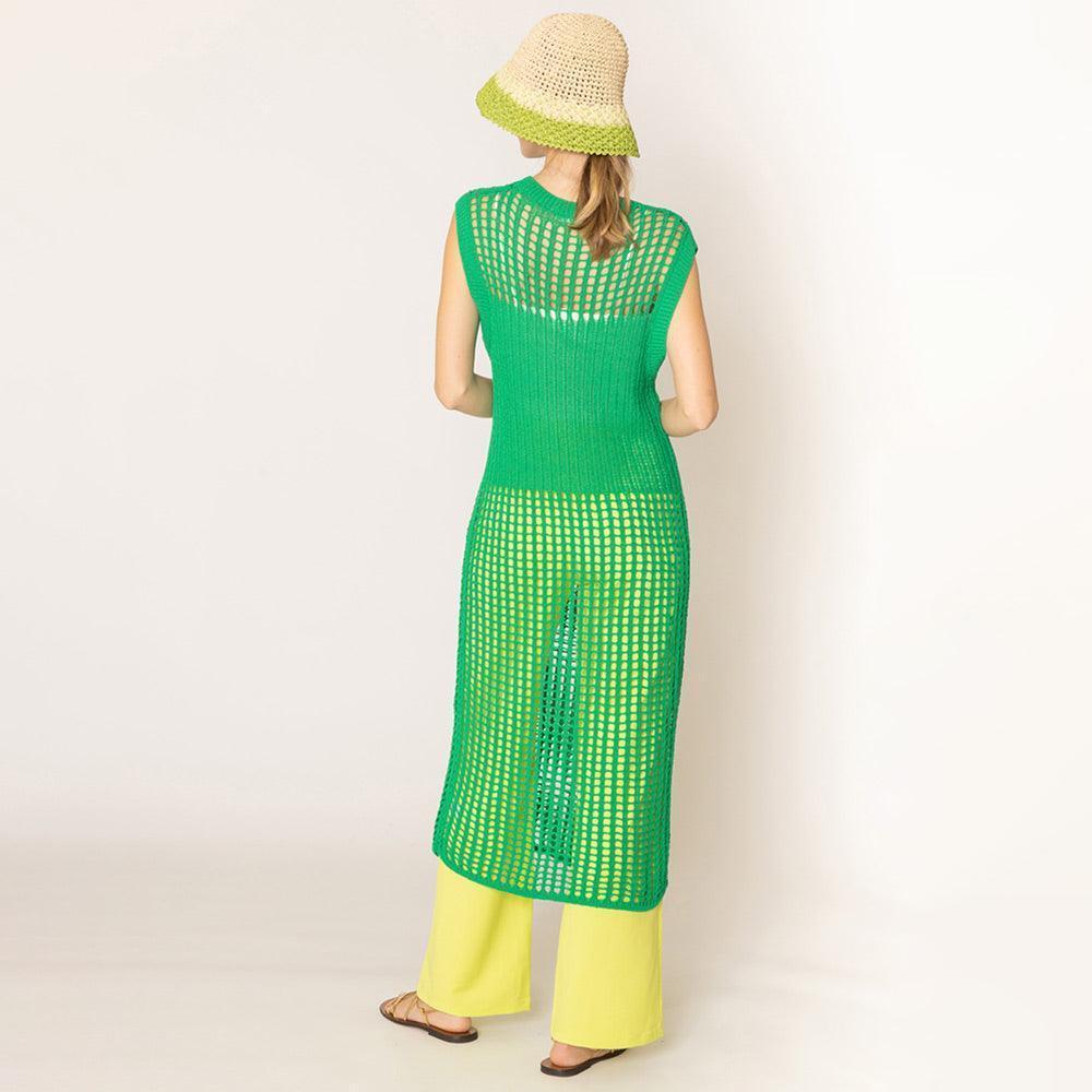 Green Chest Blocked Crochet Long Dress - Jewelry Store by Erik Rayo