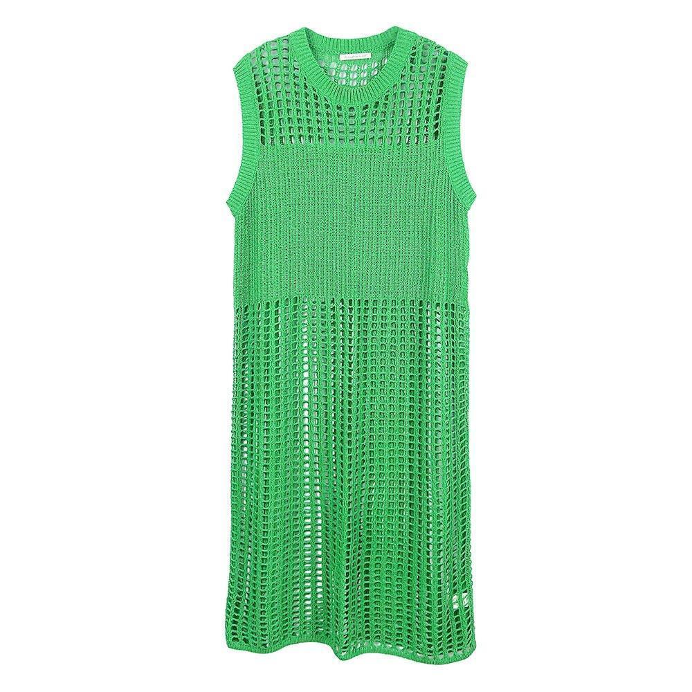 Green Chest Blocked Crochet Long Dress - Jewelry Store by Erik Rayo