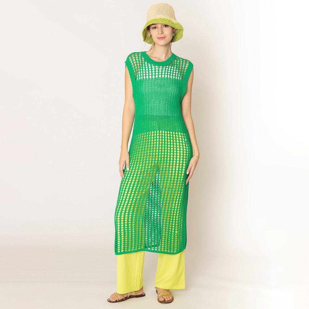 Green Chest Blocked Crochet Long Dress - Jewelry Store by Erik Rayo