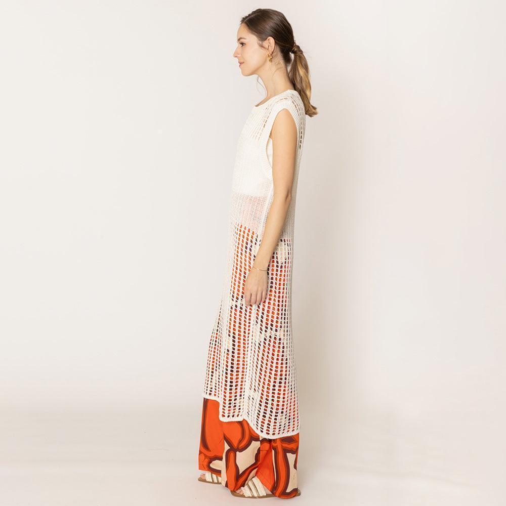 Ivory Chest Blocked Crochet Long Dress - Jewelry Store by Erik Rayo