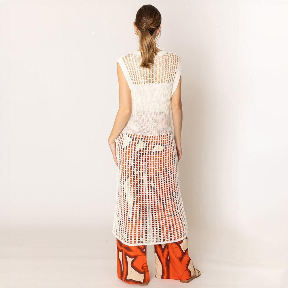 Ivory Chest Blocked Crochet Long Dress - Jewelry Store by Erik Rayo