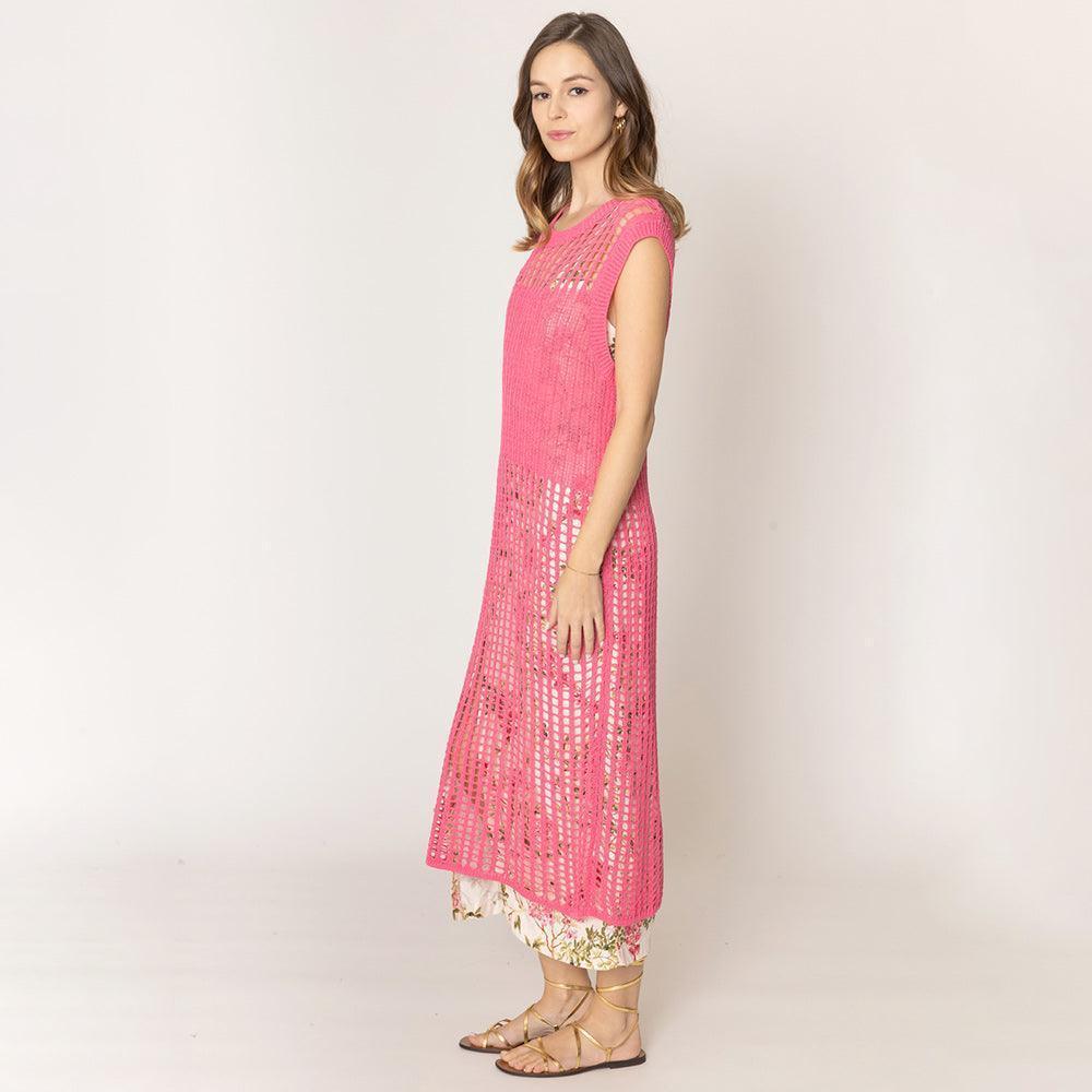 Pink Chest Blocked Crochet Long Dress - Jewelry Store by Erik Rayo
