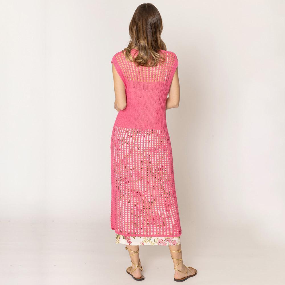 Pink Chest Blocked Crochet Long Dress - Jewelry Store by Erik Rayo