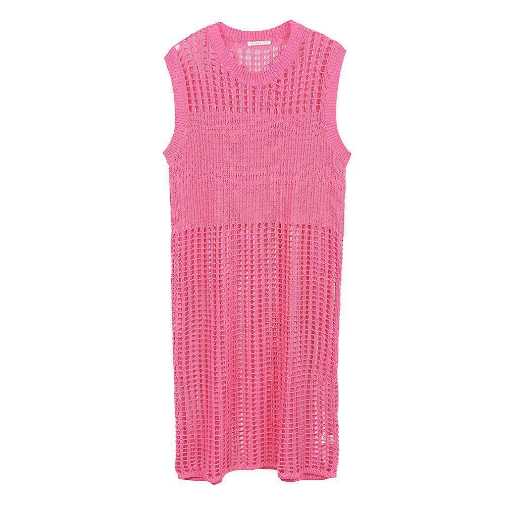 Pink Chest Blocked Crochet Long Dress - Jewelry Store by Erik Rayo