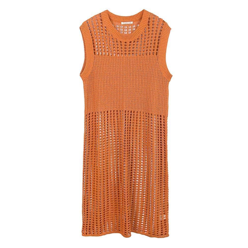 Rust Chest Blocked Crochet Long Dress - Jewelry Store by Erik Rayo