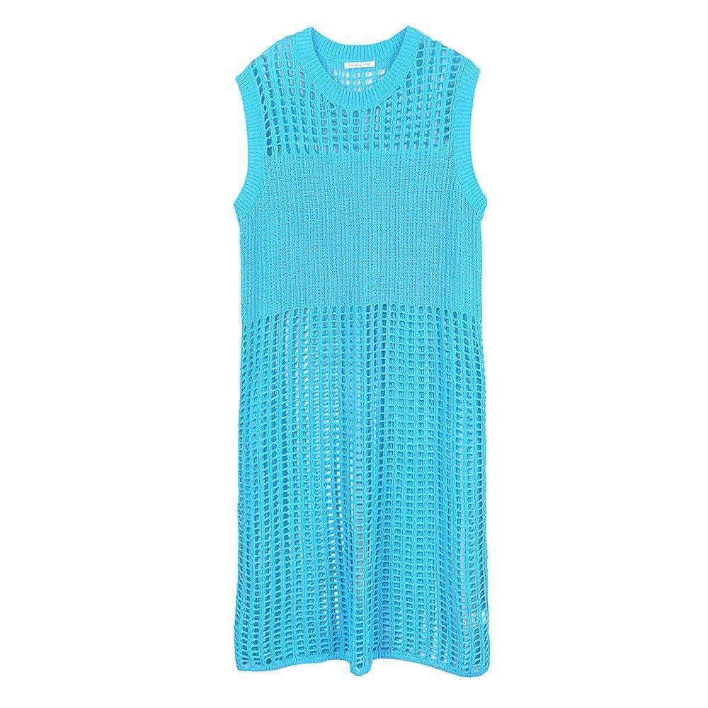 Turquoise Chest Blocked Crochet Long Dress - Jewelry Store by Erik Rayo