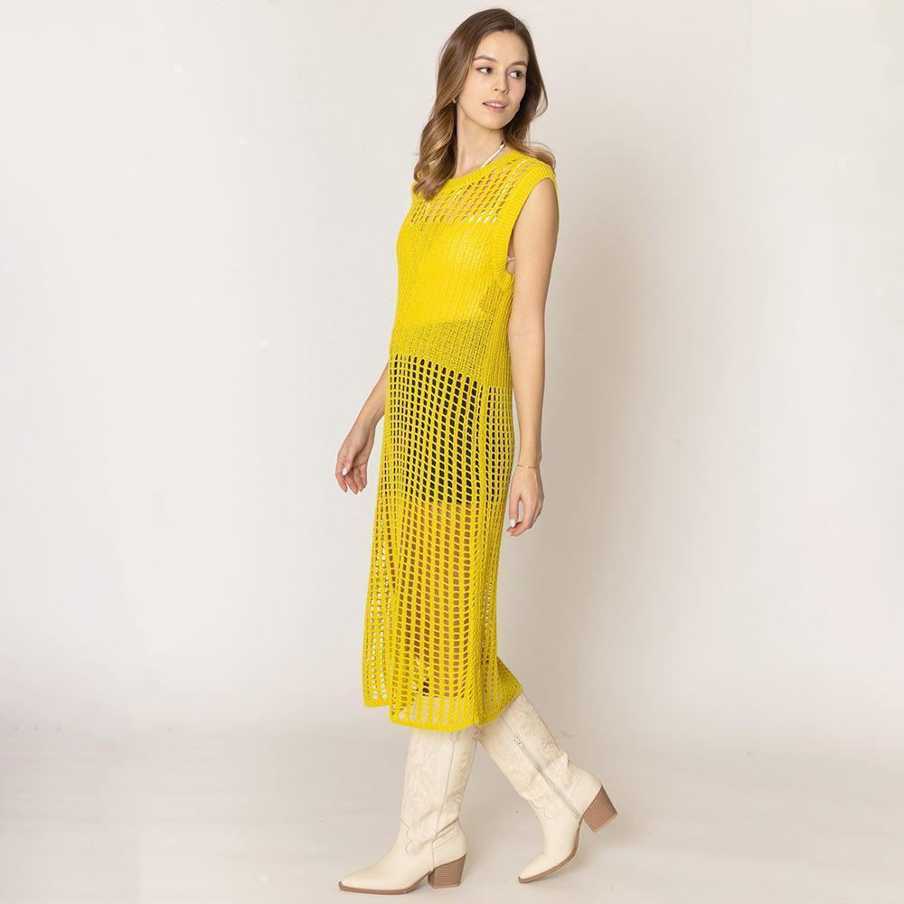 Yellow Chest Blocked Crochet Long Dress - Jewelry Store by Erik Rayo