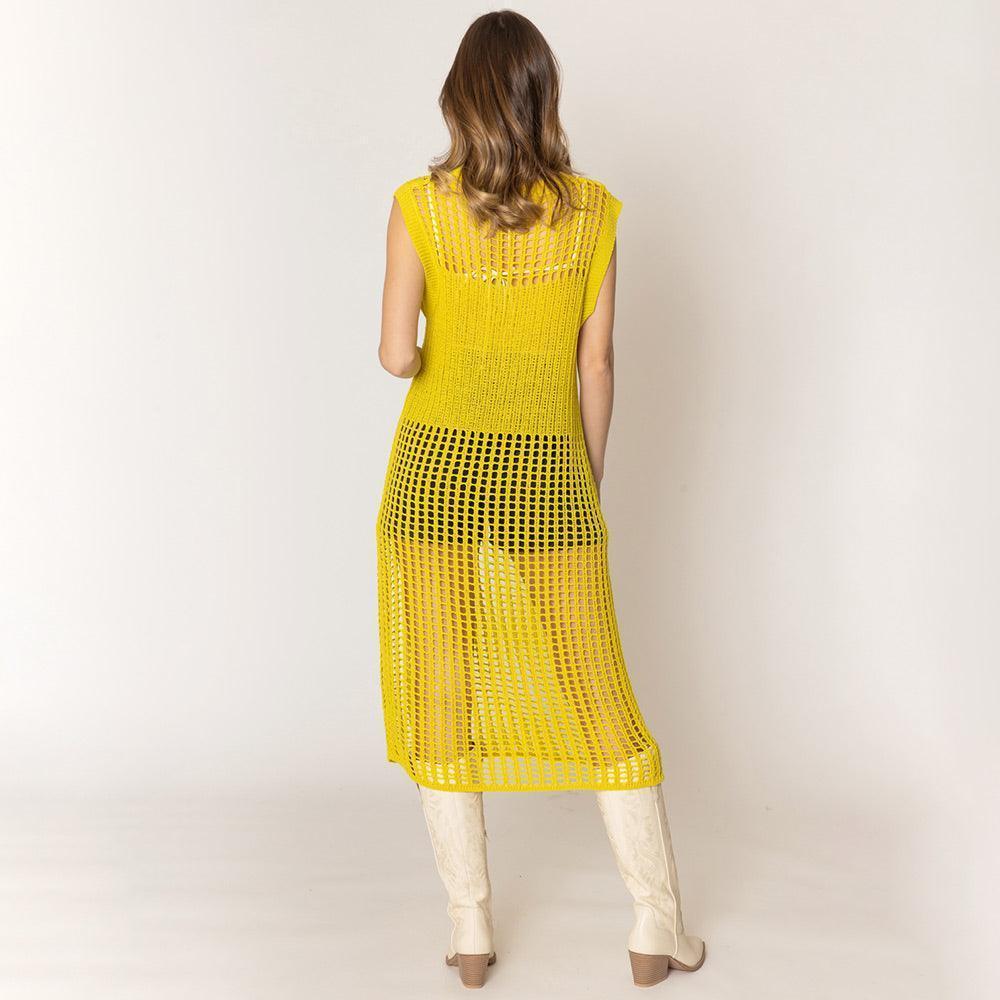 Yellow Chest Blocked Crochet Long Dress - Jewelry Store by Erik Rayo