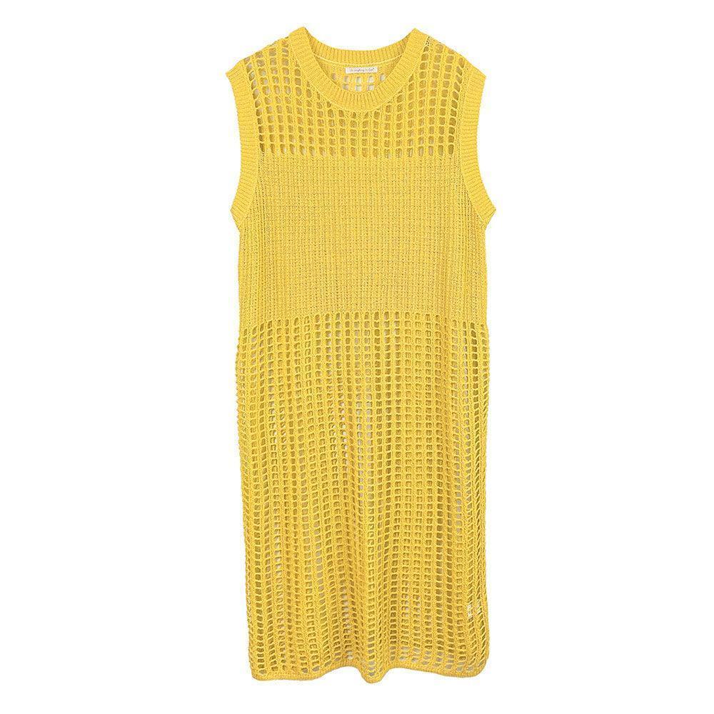 Yellow Chest Blocked Crochet Long Dress - Jewelry Store by Erik Rayo