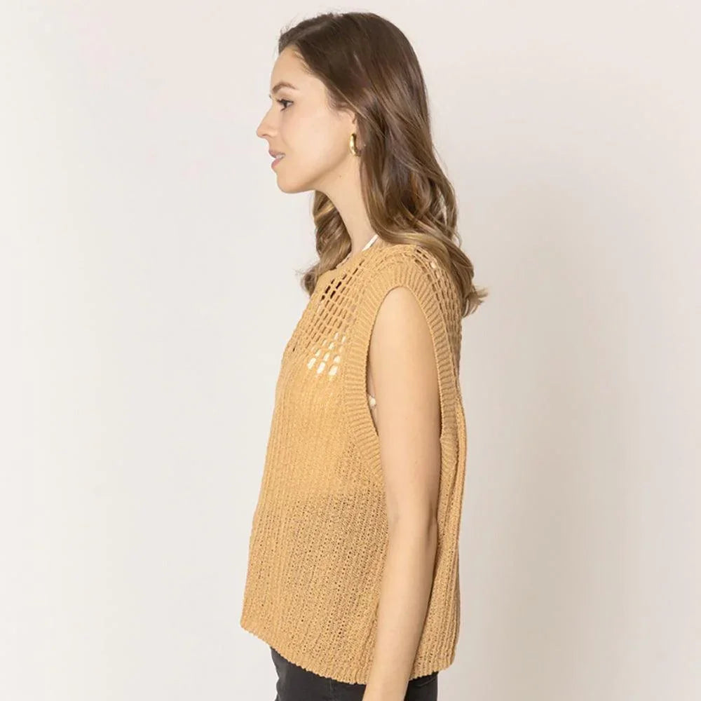 Camel Chest Blocked Crochet Poncho Vest - Jewelry Store by Erik Rayo