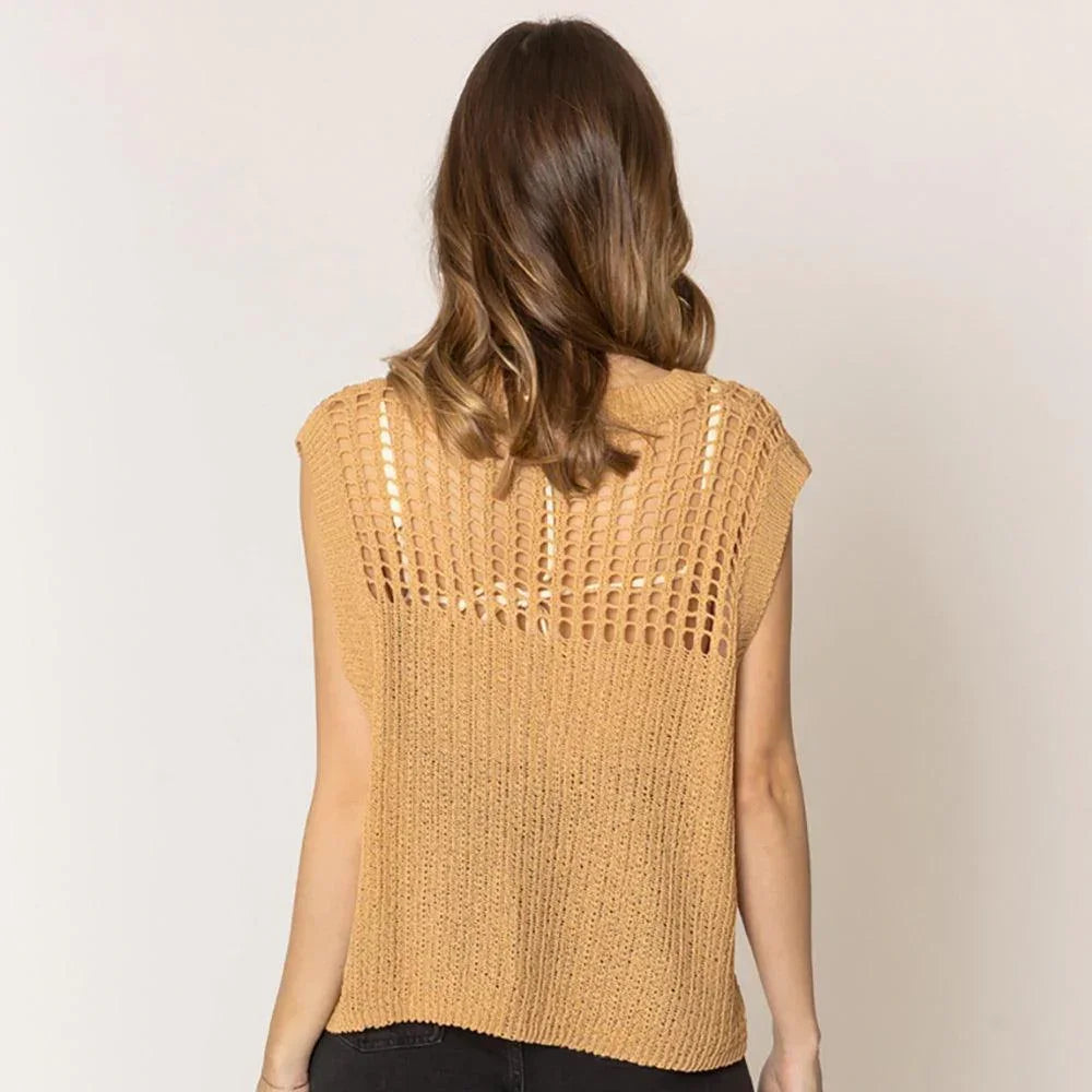 Camel Chest Blocked Crochet Poncho Vest - Jewelry Store by Erik Rayo