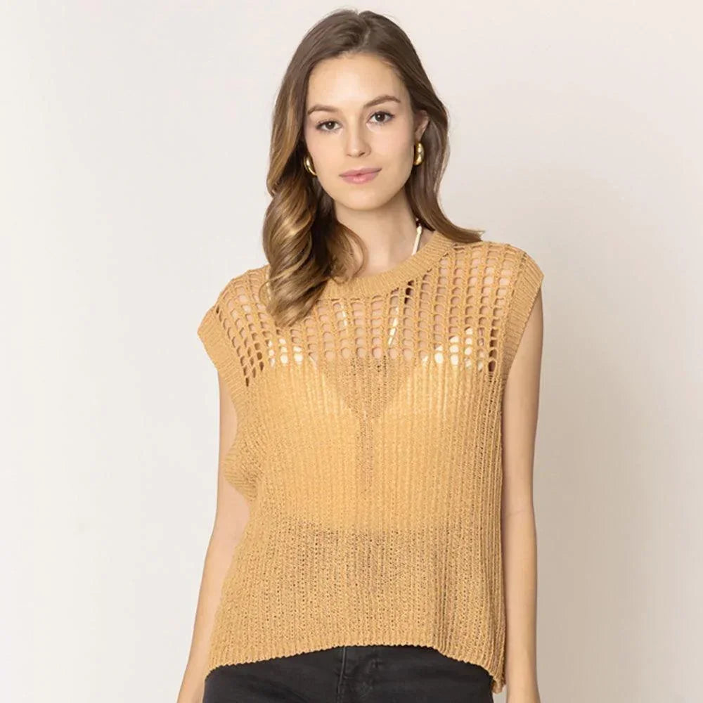 Camel Chest Blocked Crochet Poncho Vest - Jewelry Store by Erik Rayo