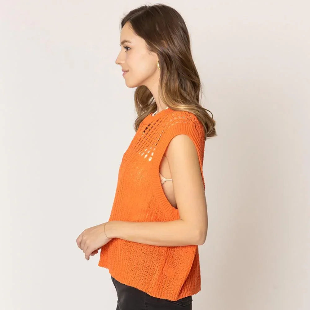 Orange Chest Blocked Crochet Poncho Vest - Jewelry Store by Erik Rayo