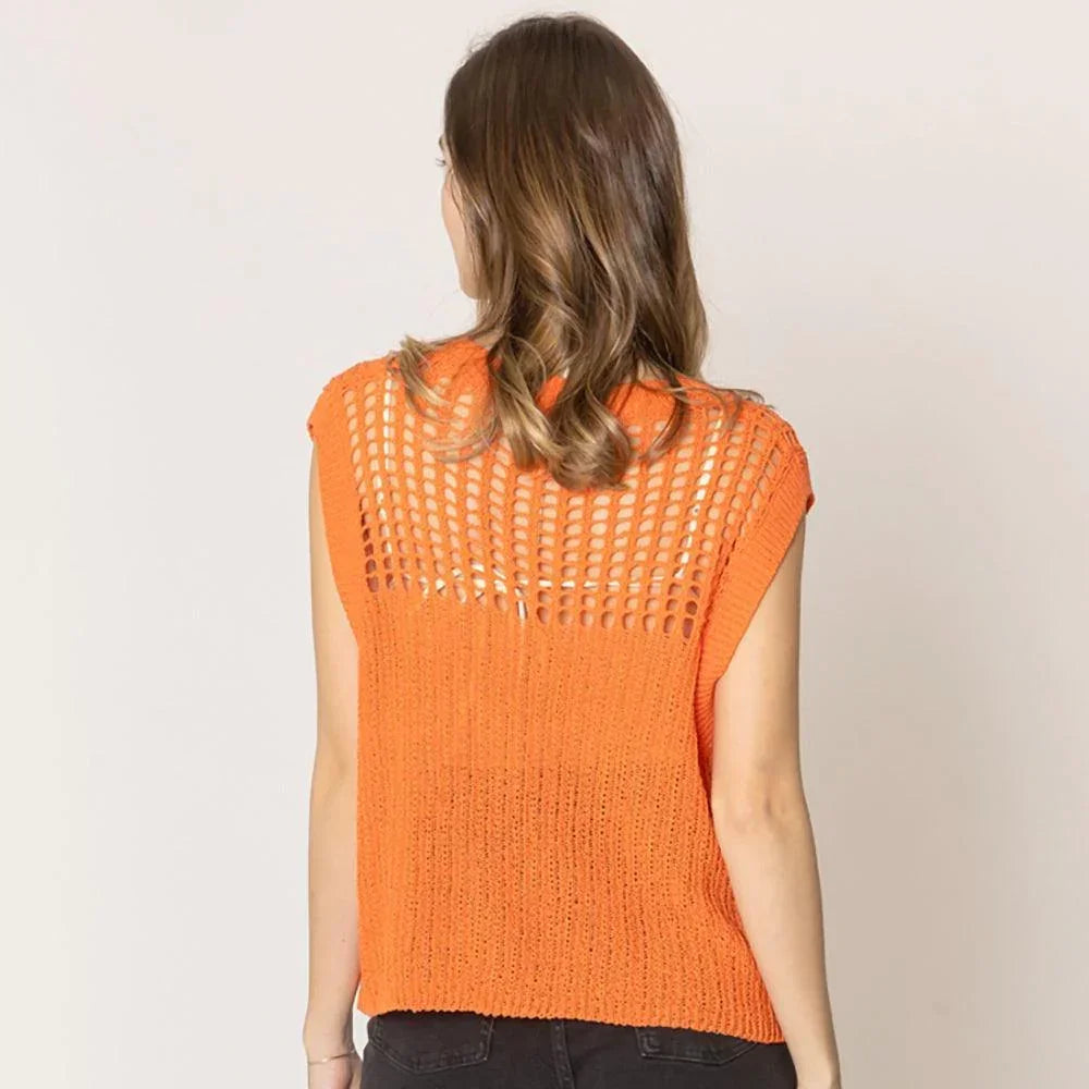 Orange Chest Blocked Crochet Poncho Vest - Jewelry Store by Erik Rayo