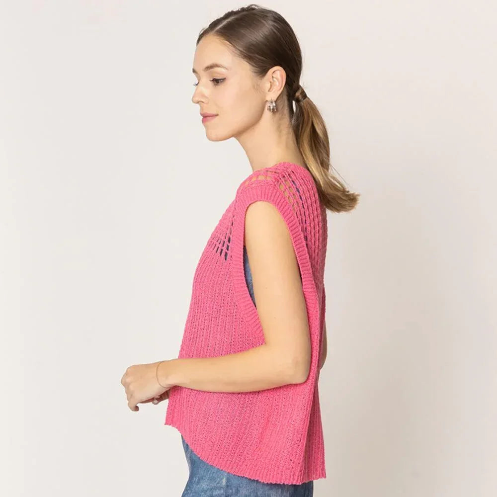 Pink Chest Blocked Crochet Poncho Vest - Jewelry Store by Erik Rayo