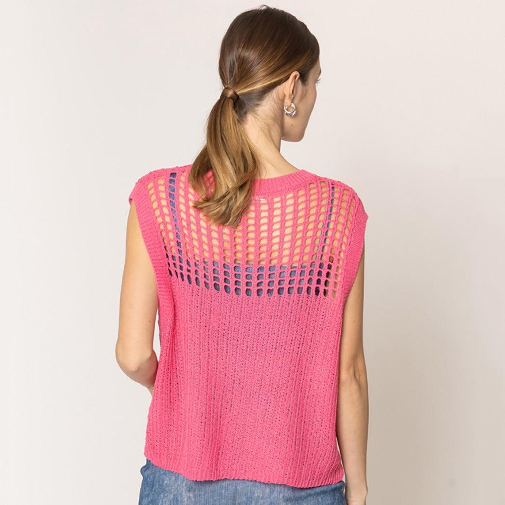 Pink Chest Blocked Crochet Poncho Vest - Jewelry Store by Erik Rayo