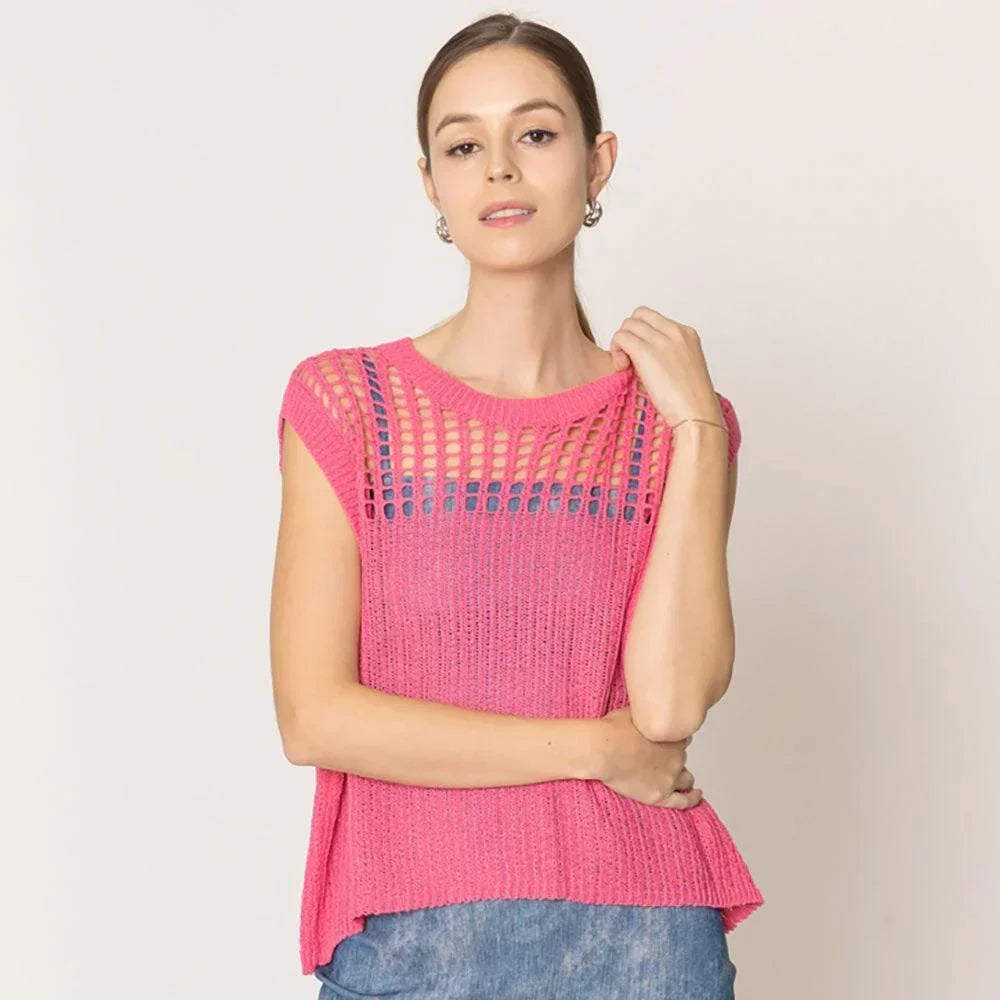 Pink Chest Blocked Crochet Poncho Vest - Jewelry Store by Erik Rayo