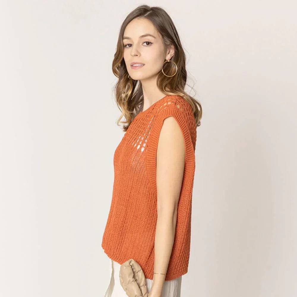Rust Chest Blocked Crochet Poncho Vest - Jewelry Store by Erik Rayo