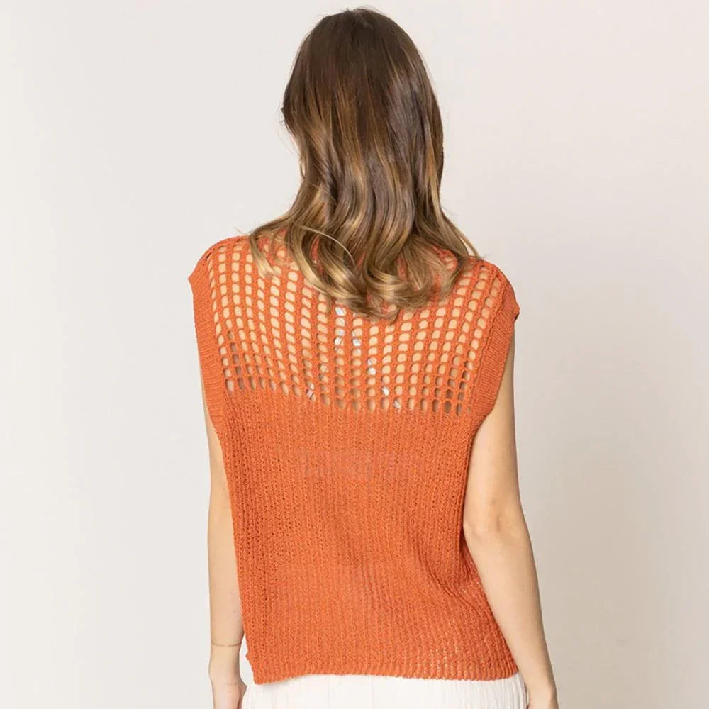 Rust Chest Blocked Crochet Poncho Vest - Jewelry Store by Erik Rayo