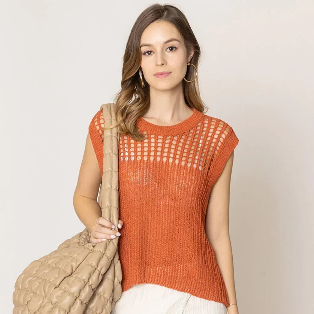 Rust Chest Blocked Crochet Poncho Vest - Jewelry Store by Erik Rayo