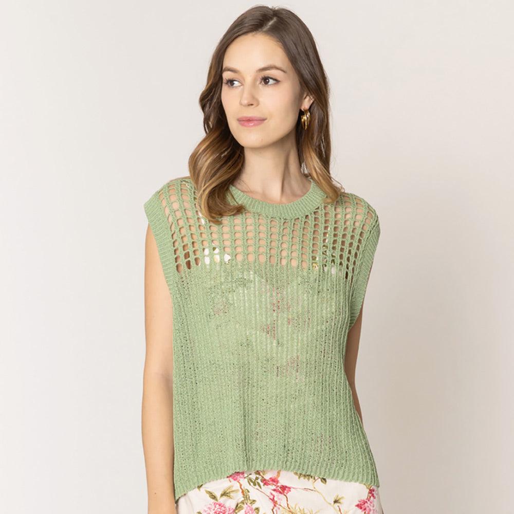 Mint Chest Blocked Crochet Poncho Vest