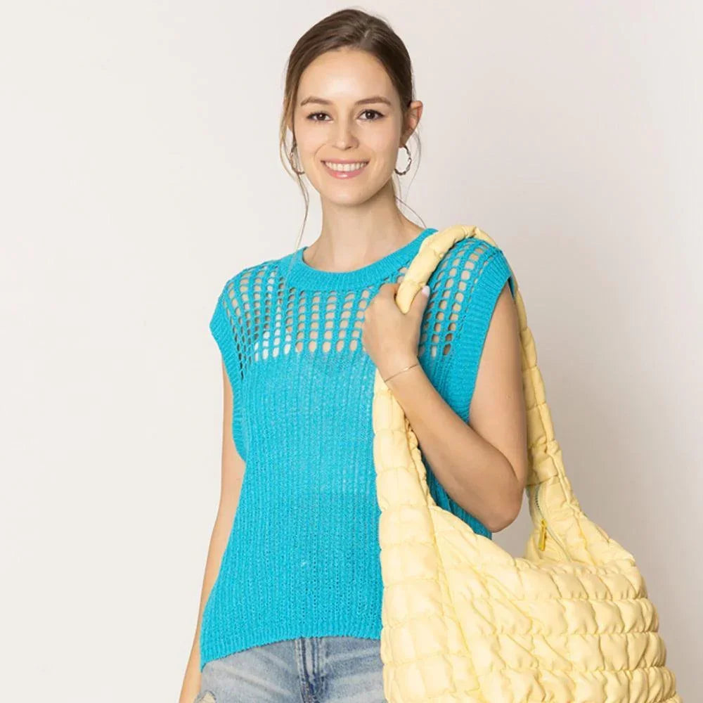 Turquoise Chest Blocked Crochet Poncho Vest - Jewelry Store by Erik Rayo