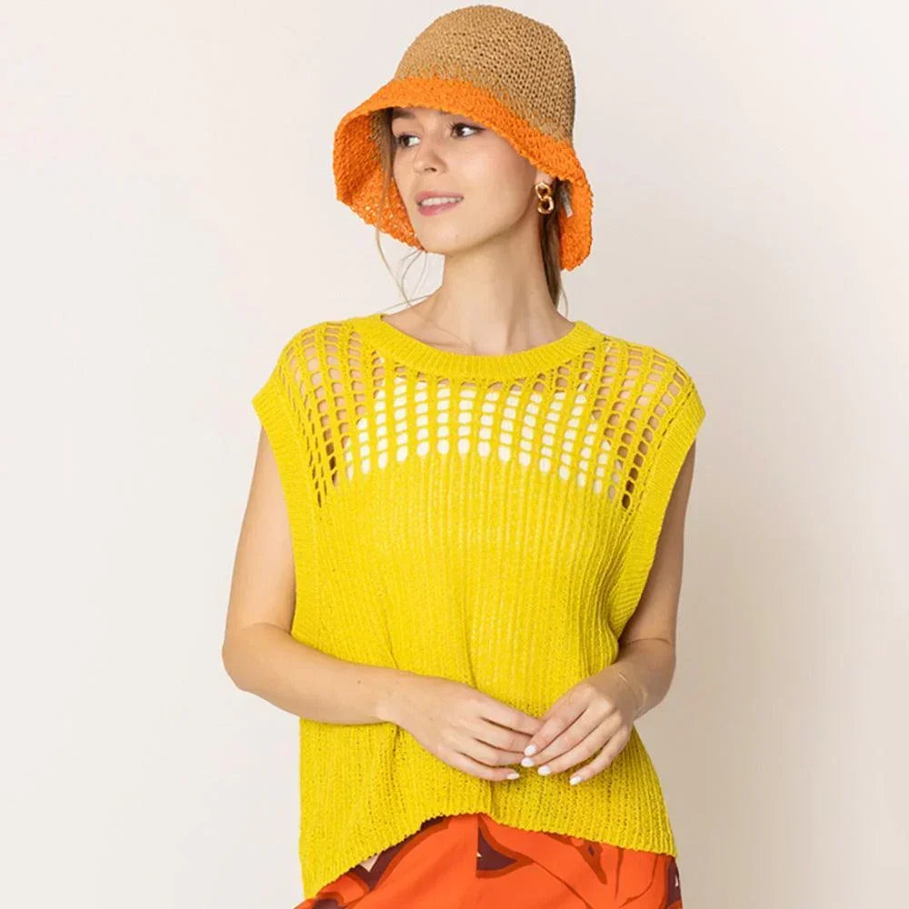 Yellow Chest Blocked Crochet Poncho Vest - Jewelry Store by Erik Rayo
