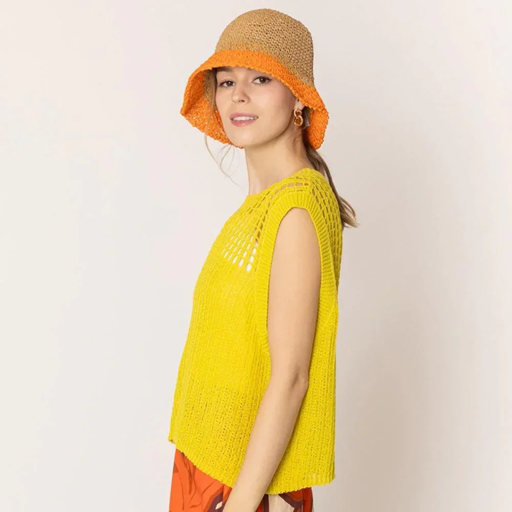 Yellow Chest Blocked Crochet Poncho Vest - Jewelry Store by Erik Rayo