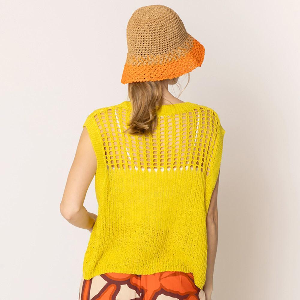 Yellow Chest Blocked Crochet Poncho Vest - Jewelry Store by Erik Rayo