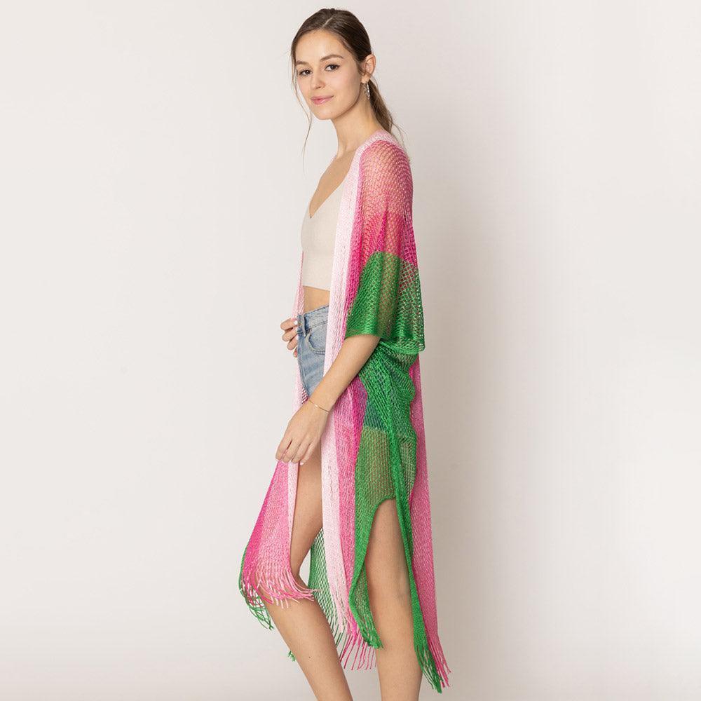 Pink Two Tone Lurex Kimono Poncho - Jewelry Store by Erik Rayo