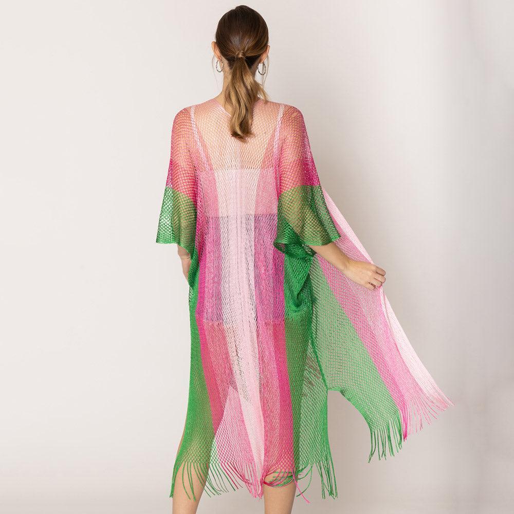 Pink Two Tone Lurex Kimono Poncho - Jewelry Store by Erik Rayo