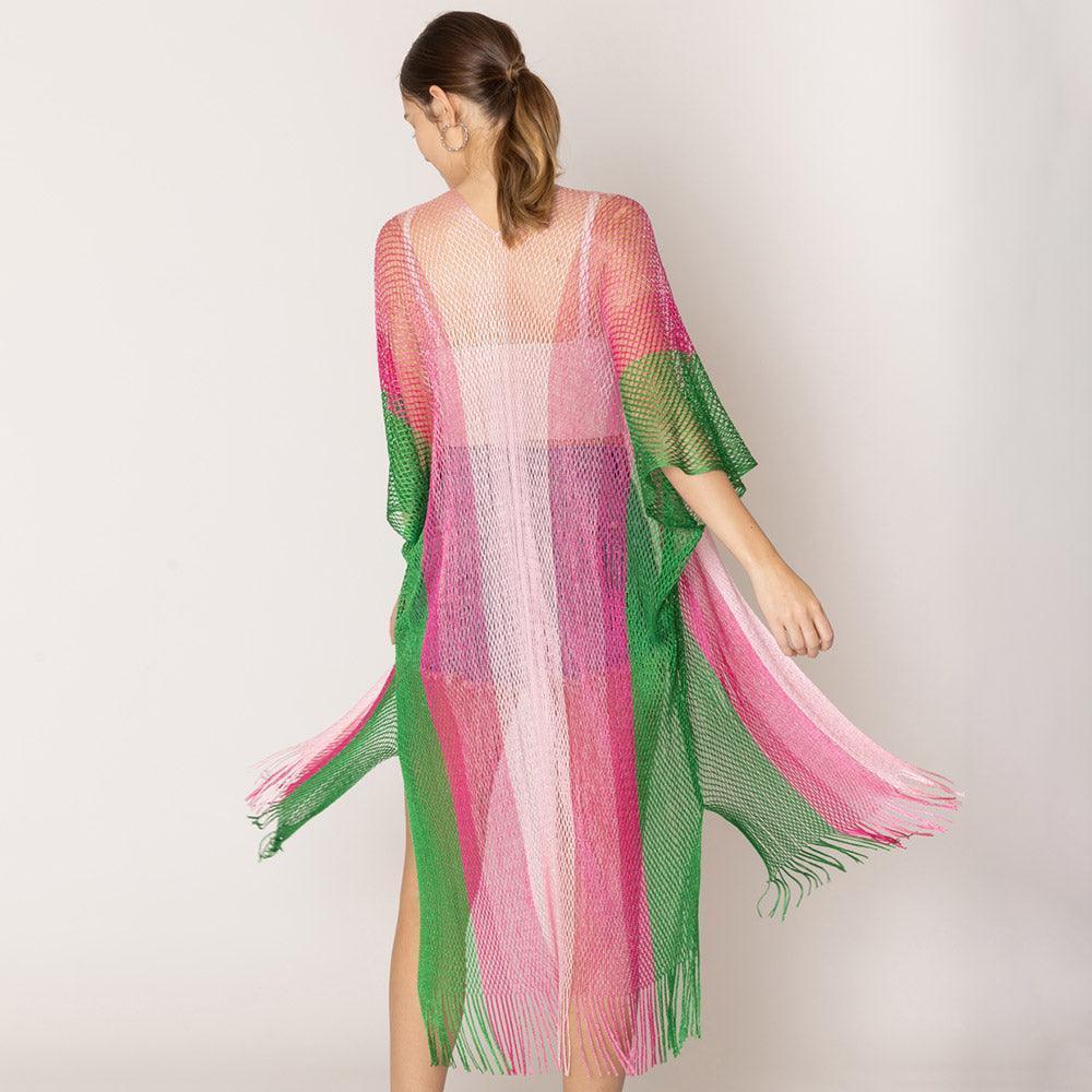 Pink Two Tone Lurex Kimono Poncho - Jewelry Store by Erik Rayo