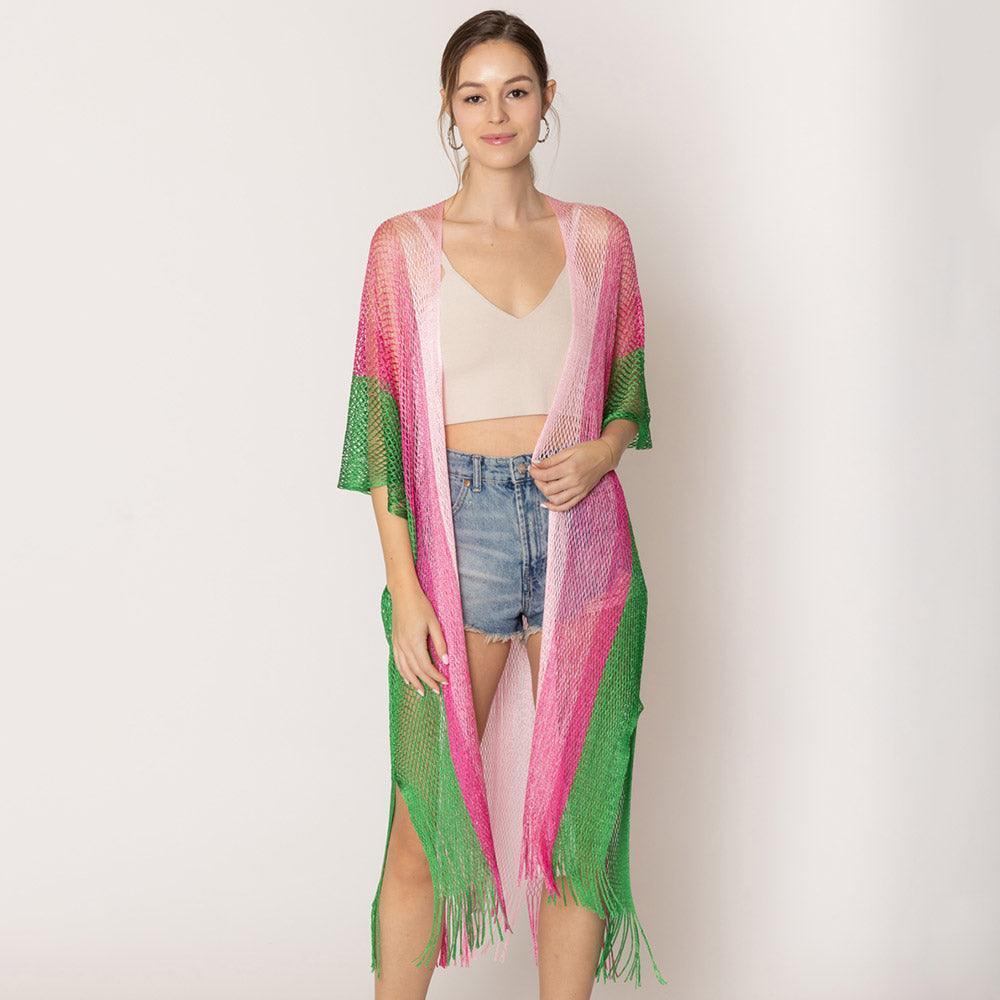 Pink Two Tone Lurex Kimono Poncho - Jewelry Store by Erik Rayo