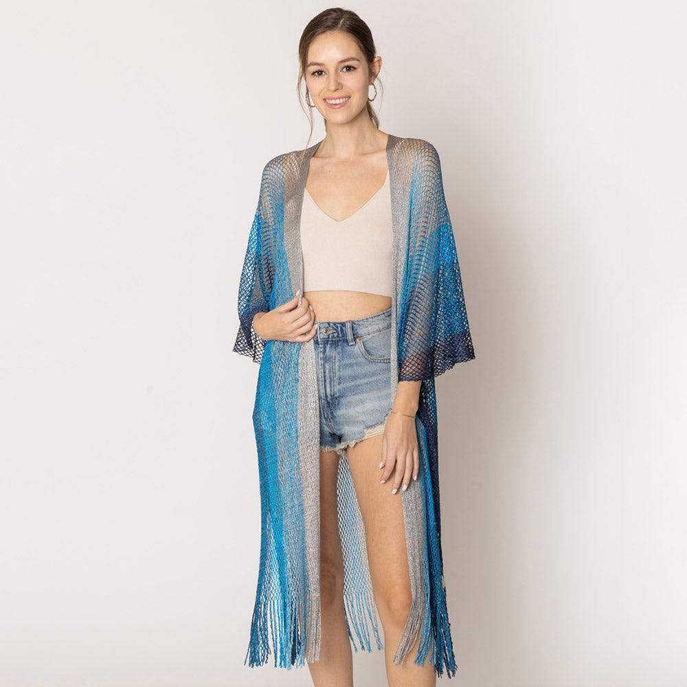Turquoise Two Tone Lurex Kimono Poncho - Jewelry Store by Erik Rayo