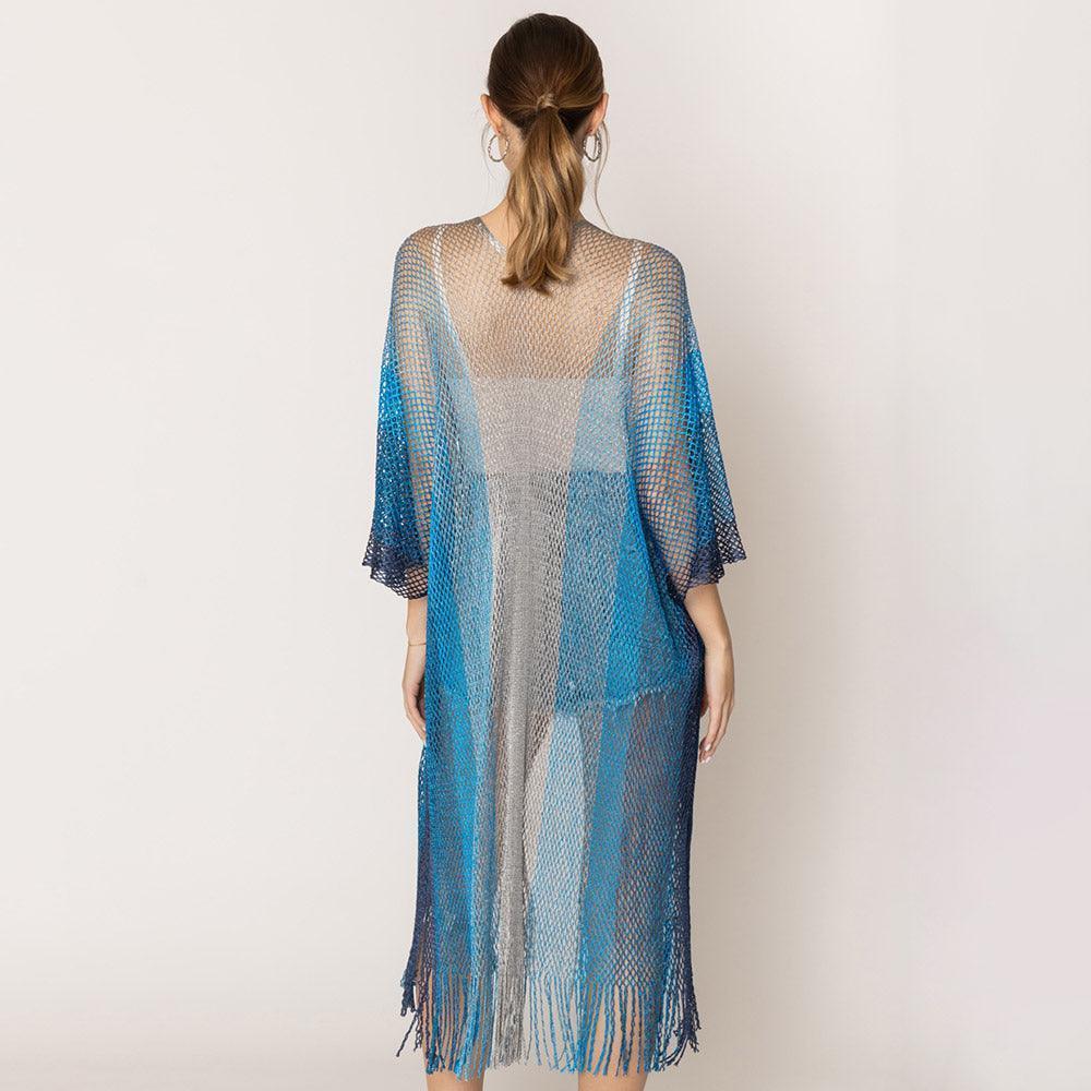 Turquoise Two Tone Lurex Kimono Poncho - Jewelry Store by Erik Rayo