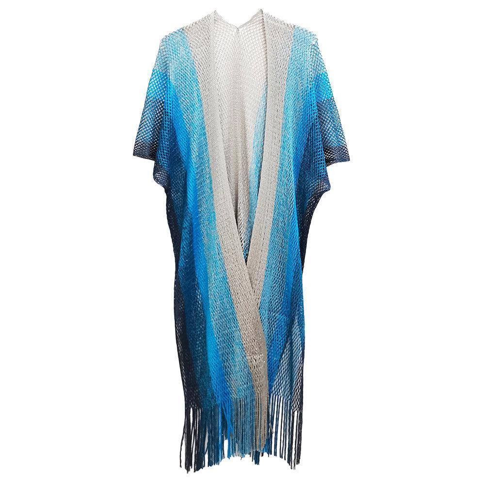 Turquoise Two Tone Lurex Kimono Poncho - Jewelry Store by Erik Rayo